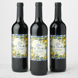 Yellow Lemons Blue Tile Lemon Baby Shower Wine Label