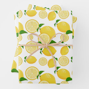 Yellow Lemons & Citrus Slices Pattern Wrapping Paper Sheet