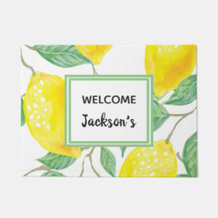 Yellow lemons family name welcome doormat