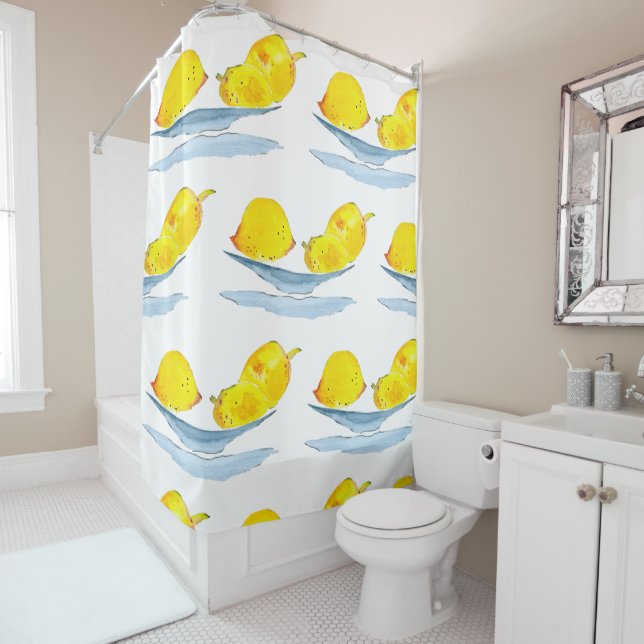 Yellow lemons fruit art shower curtain (In Situ)