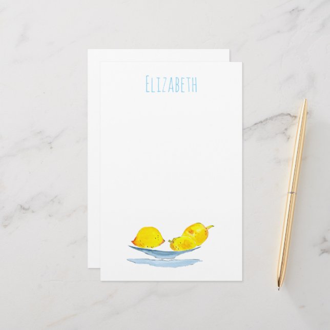 Yellow lemons fruit art stationery (Front/Back In Situ)