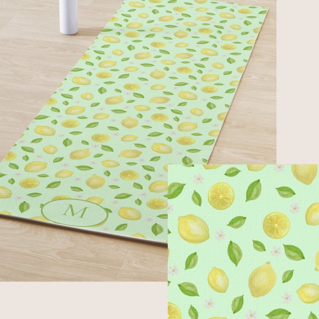 Yellow Lemons Green Custom Monogram Yoga Mat (Creator Uploaded)