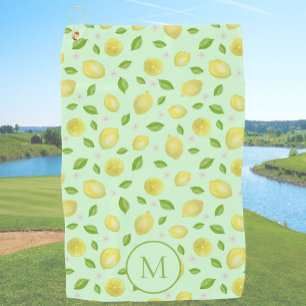 Yellow Lemons Green Custom Monogrammed Golf Towel