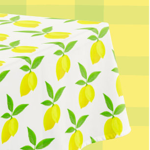 Yellow Lemons Green Leaves White Background Tablecloth