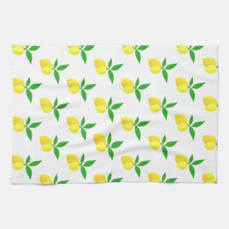 Yellow Lemons Green Leaves White Background Tea Towel
