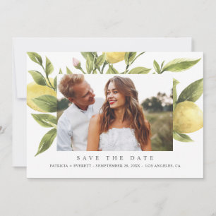 Yellow Lemons Grey Wedding Photo save the date Announcement