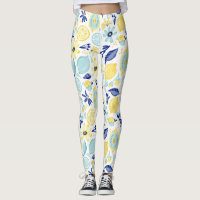 Yellow Lemons Mint Green and Blue Patterned Print