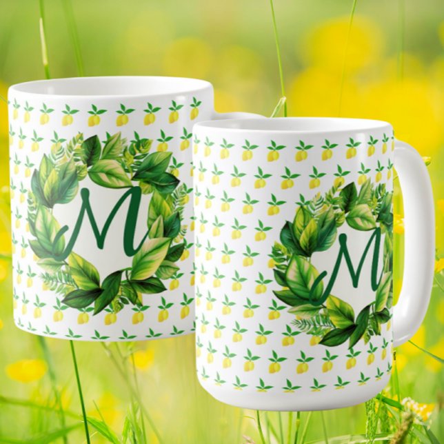 Yellow Lemons Monogram  Coffee Mug (Personalize with your monogram!)