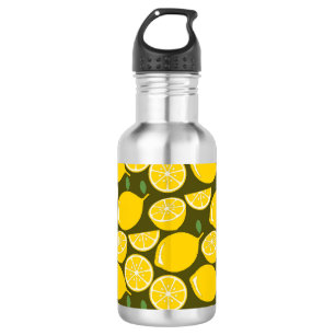 Yellow Lemons & Olive Green Pattern: Modern Citrus 532 Ml Water Bottle