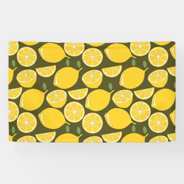 Yellow Lemons & Olive Green Pattern: Modern Citrus Banner (Horizontal)