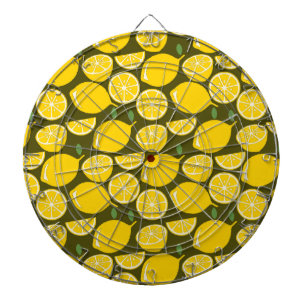 Yellow Lemons & Olive Green Pattern: Modern Citrus Dartboard