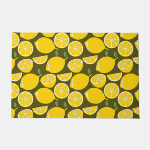 Yellow Lemons & Olive Green Pattern: Modern Citrus Doormat