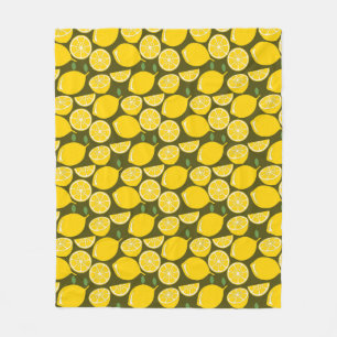 Yellow Lemons & Olive Green Pattern: Modern Citrus Fleece Blanket