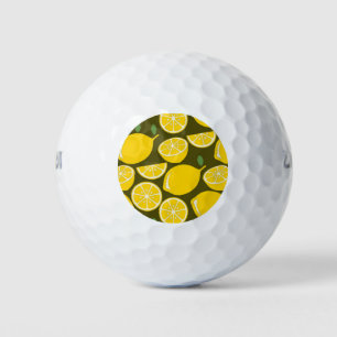 Yellow Lemons & Olive Green Pattern: Modern Citrus Golf Balls