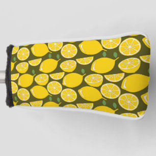Yellow Lemons & Olive Green Pattern: Modern Citrus Golf Head Cover