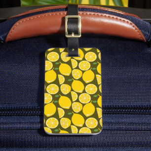 Yellow Lemons & Olive Green Pattern: Modern Citrus Luggage Tag