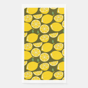 Yellow Lemons & Olive Green Pattern: Modern Citrus Napkin