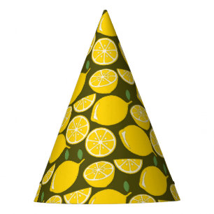 Yellow Lemons & Olive Green Pattern: Modern Citrus Party Hat