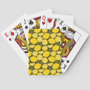 Yellow Lemons & Olive Green Pattern: Modern Citrus Playing Cards