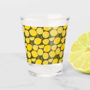 Yellow Lemons & Olive Green Pattern: Modern Citrus Shot Glass