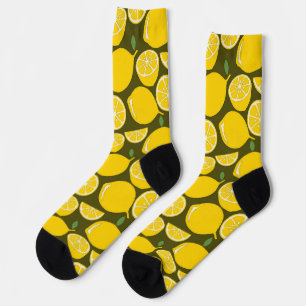 Yellow Lemons & Olive Green Pattern: Modern Citrus Socks