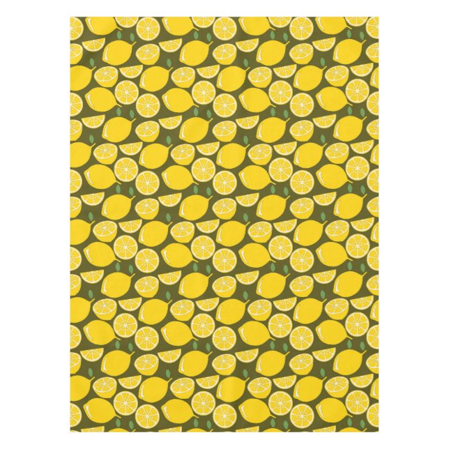 Yellow Lemons & Olive Green Pattern: Modern Citrus Tablecloth (Front)
