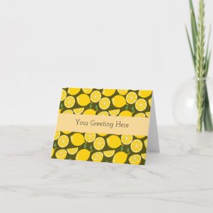 Yellow Lemons & Olive Green Pattern: Modern Citrus Thank You Card