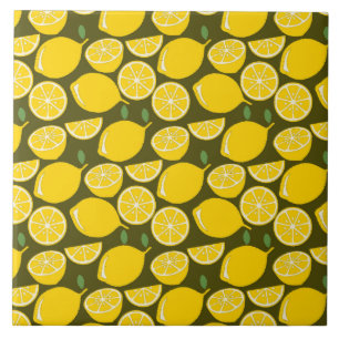 Yellow Lemons & Olive Green Pattern: Modern Citrus Tile
