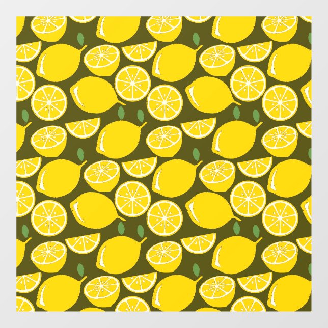 Yellow Lemons & Olive Green Pattern: Modern Citrus Window Cling (Sheet)