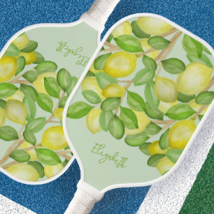 Yellow Lemons on Green Custom Name Ladies Pickleball Paddle
