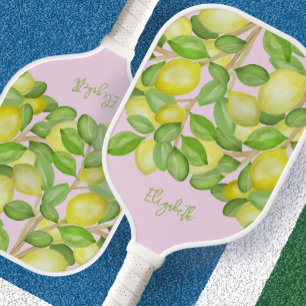 Yellow Lemons on Pink Custom Name Ladies Pickleball Paddle