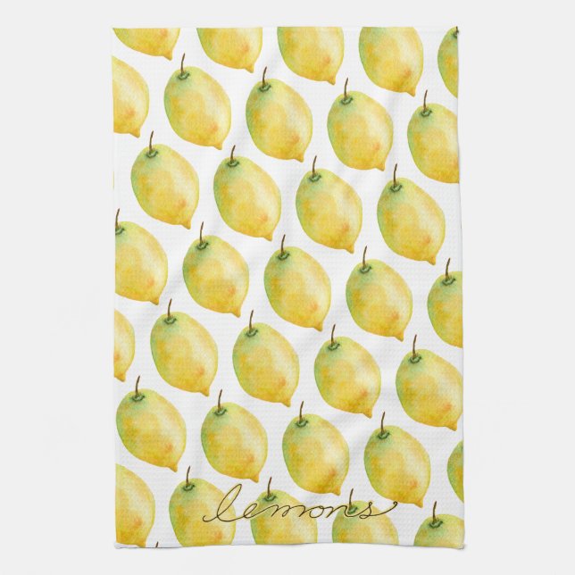 Yellow Lemons on White Tea Towel (Vertical)
