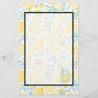Yellow Lemons & Pastel Blue Flowers & Lemonade Jar