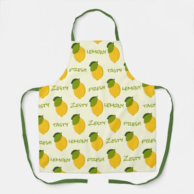 Yellow Lemons Pattern Fresh Zesty Tasty Lemony Apron (Front)