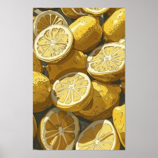 Yellow Lemons Pattern Illustration – Fresh Citrus  Poster (Front)