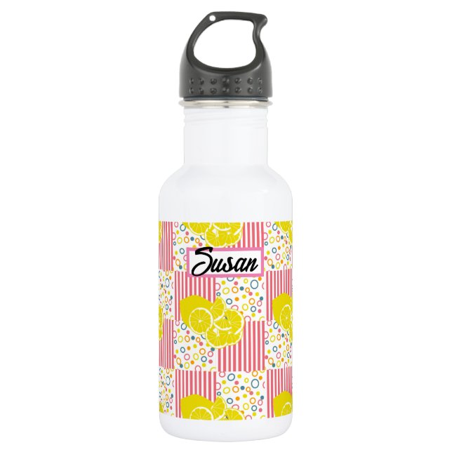 Yellow Lemons Pink Stripes Summer 532 Ml Water Bottle (Front)