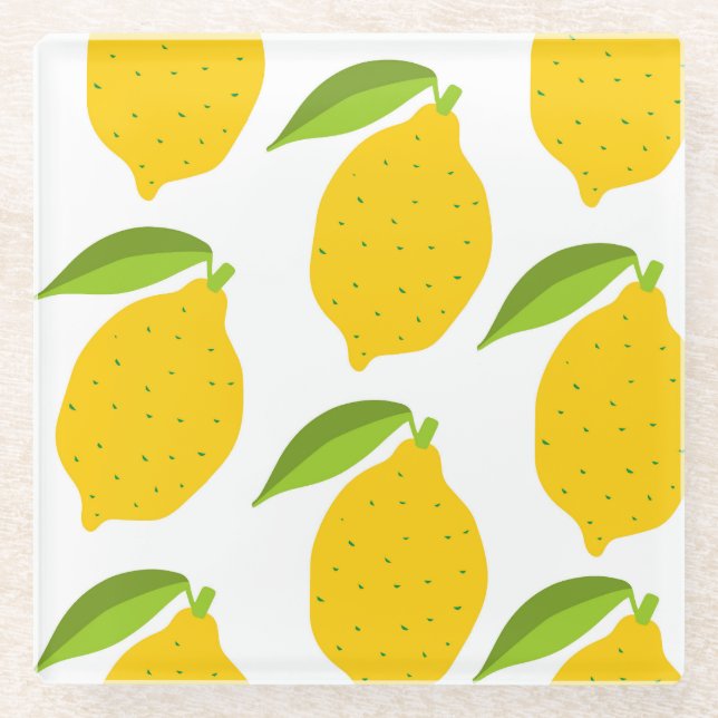 Yellow lemons, seamless artistic pattern. glass coaster (Front)