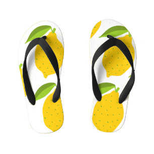 Yellow lemons, seamless artistic pattern. kid's flip flops