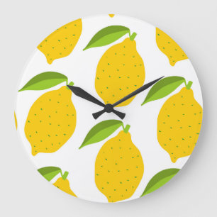 Yellow lemons, seamless artistic pattern. large clock