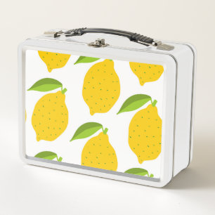 Yellow lemons, seamless artistic pattern. metal lunch box