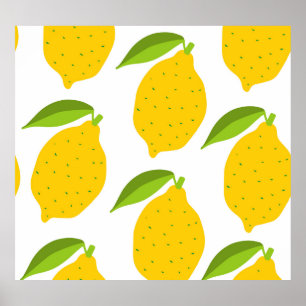 Yellow lemons, seamless artistic pattern. poster