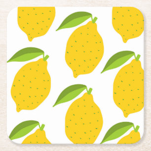 Yellow lemons, seamless artistic pattern. square paper coaster