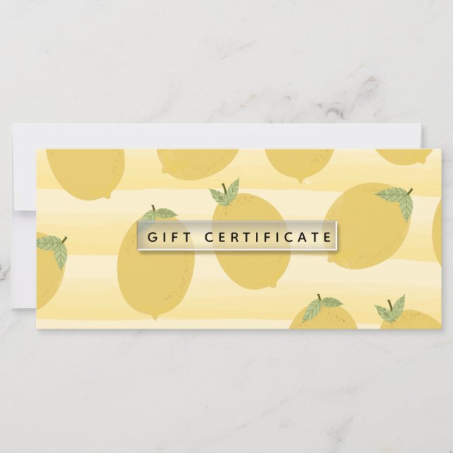 Yellow Lemons Summer Fruit Bright Gift Certificate (Front)