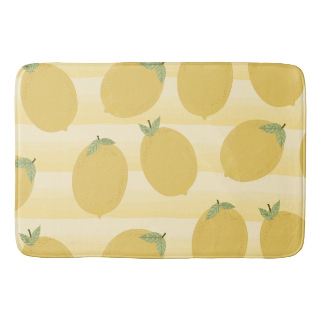 Yellow Lemons Summer Fruit Watercolor Fun Bright Bath Mat (Front)