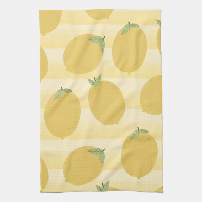 Yellow Lemons Summer Fruit Watercolor Fun Bright Tea Towel (Vertical)