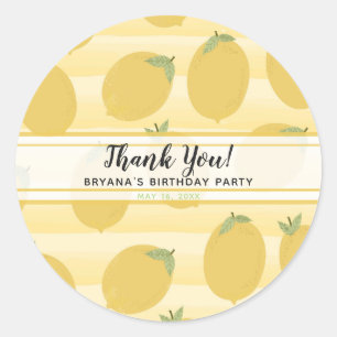 Yellow Lemons Summer Fruit Watercolor Stripe Favou Classic Round Sticker