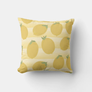 Yellow Lemons Summer Fruit Watercolor Stripe Fun Cushion