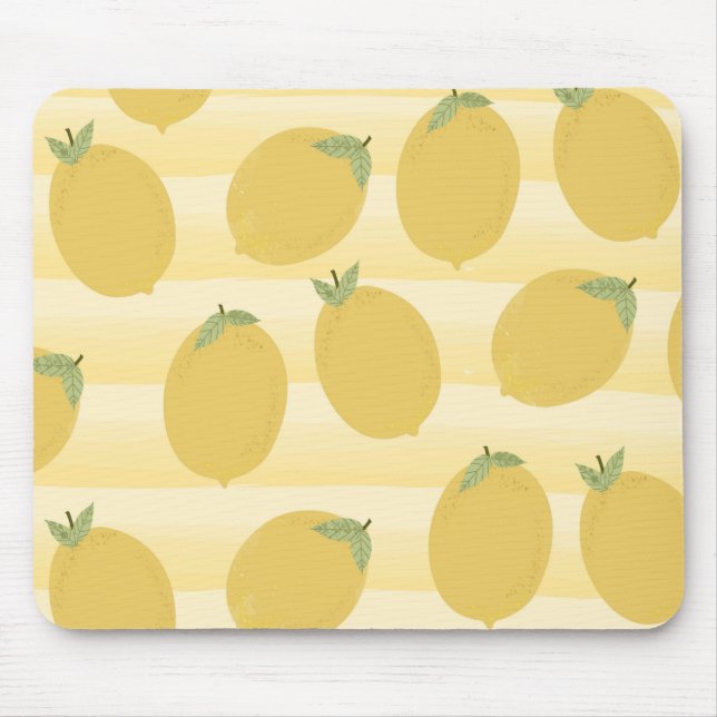 Yellow Lemons Summer Fruit Watercolor Stripe Mouse Mat (Front)