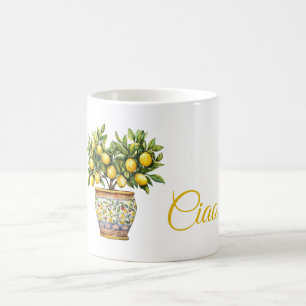 Yellow Lemons Tree Italian Vase Ciao (hello) Coffee Mug