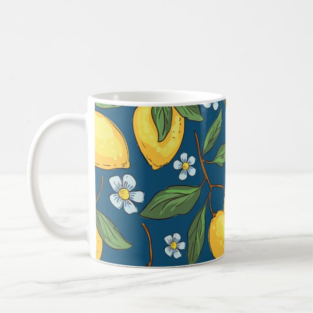 Yellow Lemons: Tropical Fruit Pattern. Coffee Mug (Left)